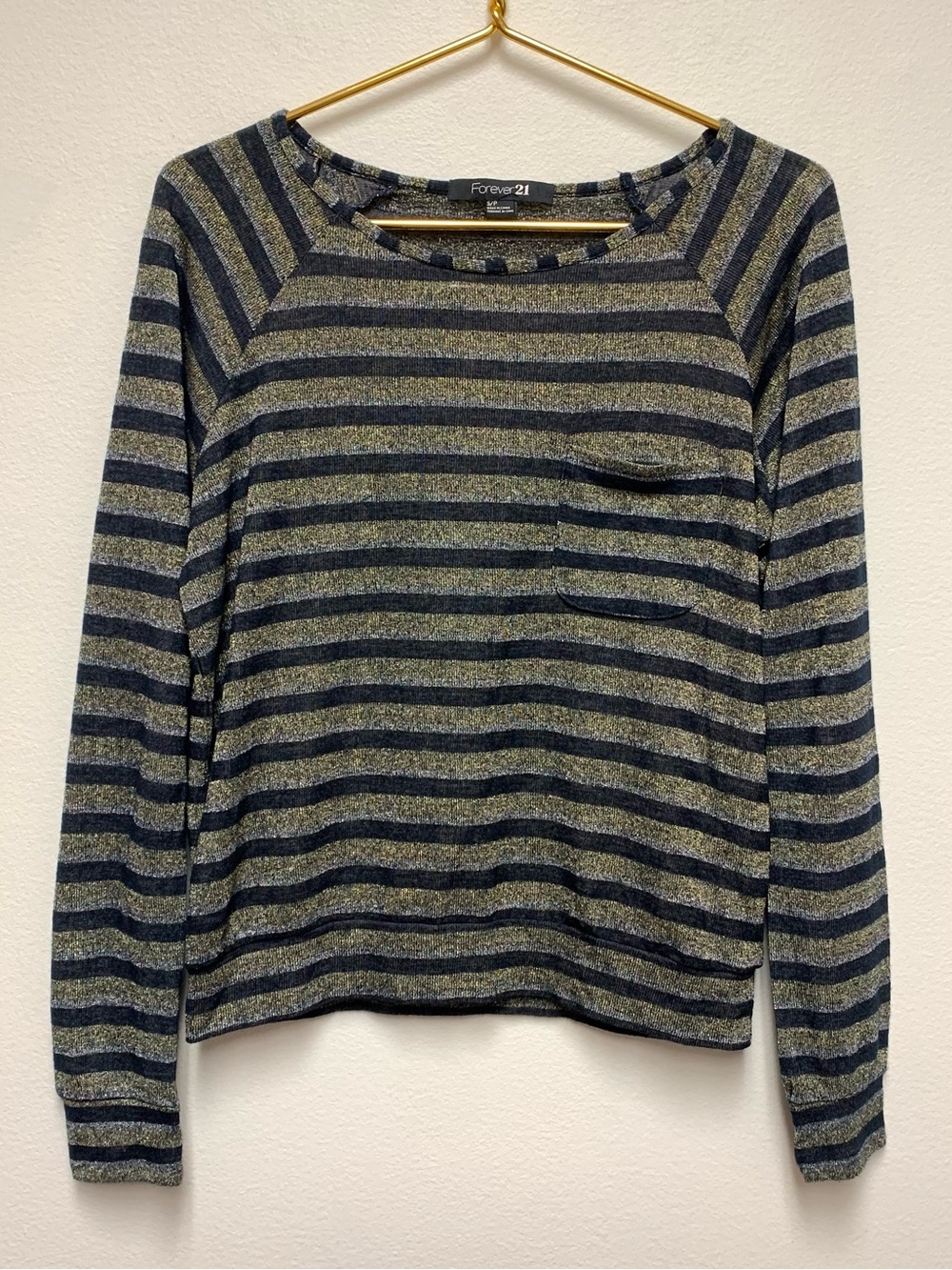 Vintage Forever 21 Metallic Stripe Knit Top Size S Long Sleeve Sweater 2000s Y2K